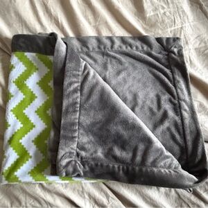 Jonathan Adler Happy Chic Baby Gray Plush Blanket with Lime Green Chevron Accent